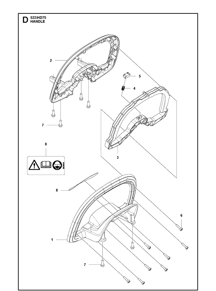 Handle Diagram and Parts List for 522IHD75  Husqvarna Hedge Trimmer