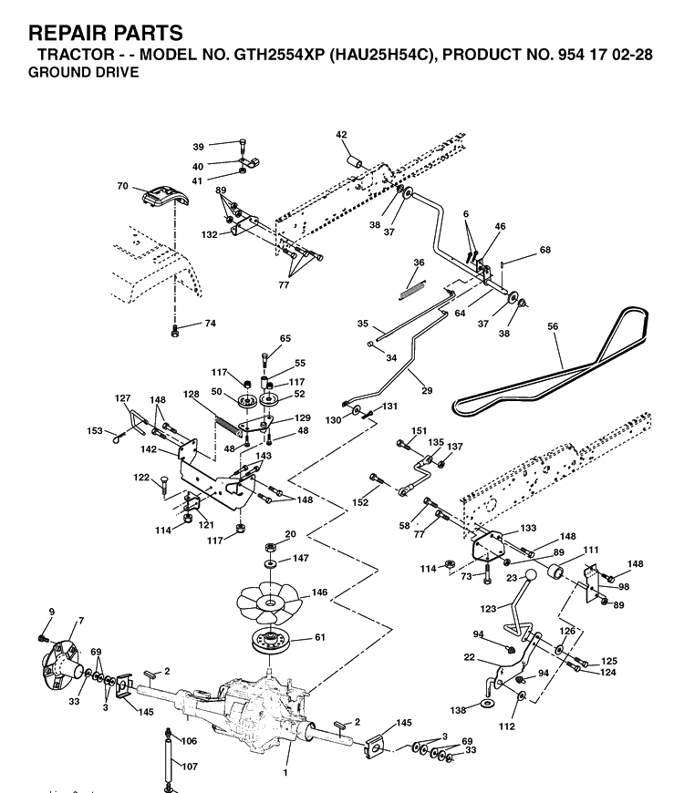 Drive Diagram and Parts List for GTH2554XP (HAU25H54C)(2005-04) Husqvarna Lawn Tractor