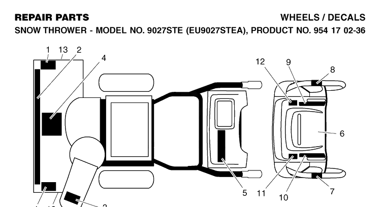 Decals Diagram and Parts List for 9027STE (EU9027STEA)(2004-09) Husqvarna Snow Blower