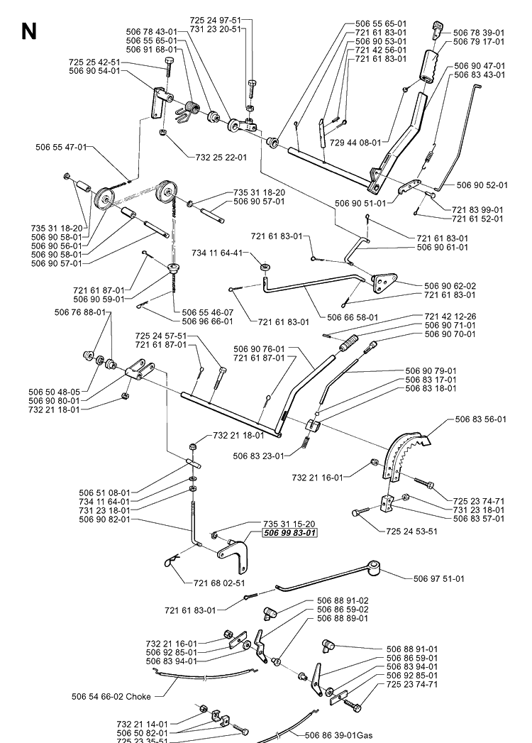 Controls Diagram and Parts List for PR14 2000-02 Husqvarna Lawn Mower