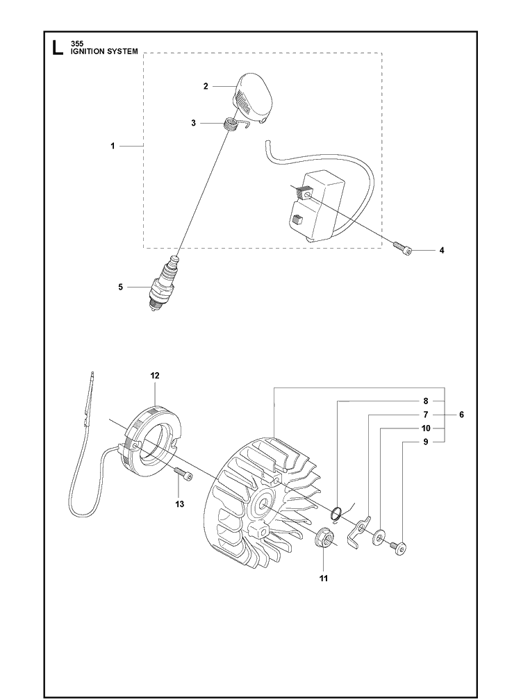 Ignition System Diagram and Parts List for 355FXT  Husqvarna Brush Cutter