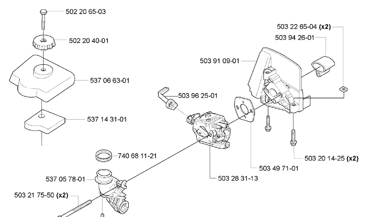 Air Filter/ Carburetor Diagram and Parts List for HA110 2005-10 Husqvarna Hedge Trimmer