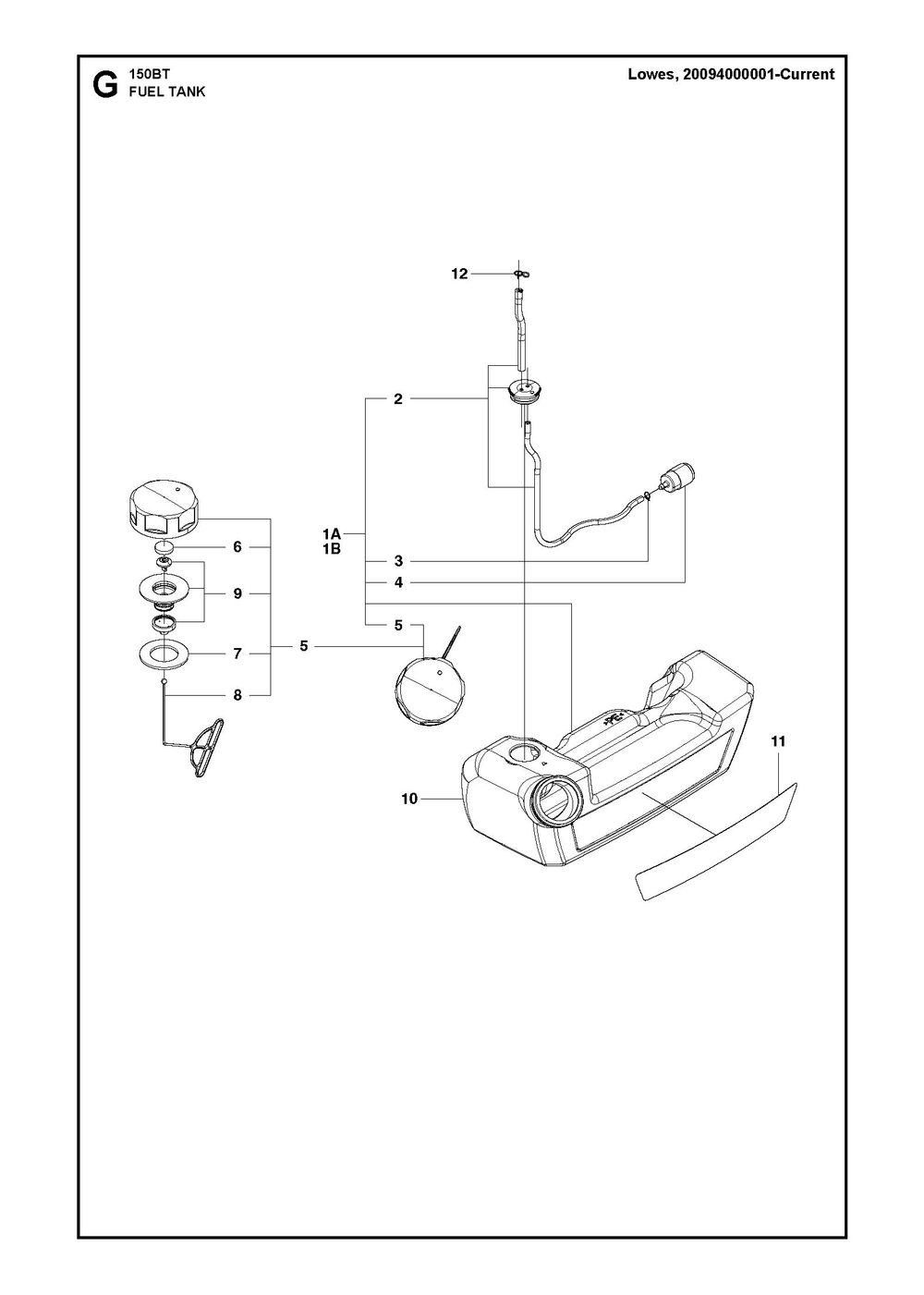 Fuel Tank Diagram and Parts List for 150BT2007-2021  Husqvarna Leaf Blower / Vacuum