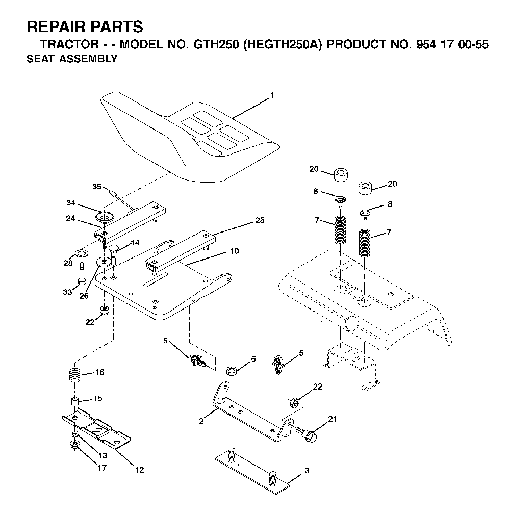Seat Diagram and Parts List for GTH250 (HEGTH250A, 954170055)(2002-03) Husqvarna Lawn Tractor
