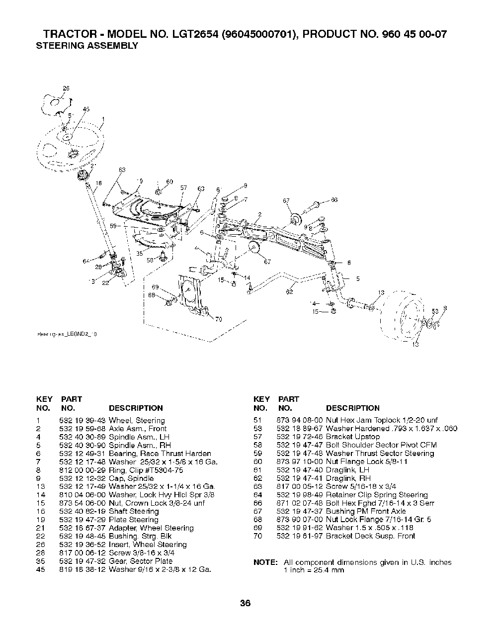 Steering Diagram and Parts List for LGT265496045000701 2008-01 Husqvarna Lawn Tractor