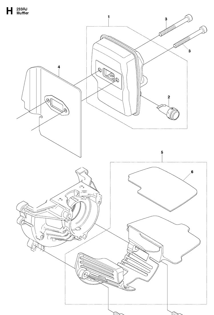 Muffler Diagram and Parts List for 233RJ 20090100001-20112700000 Husqvarna Brush Cutter