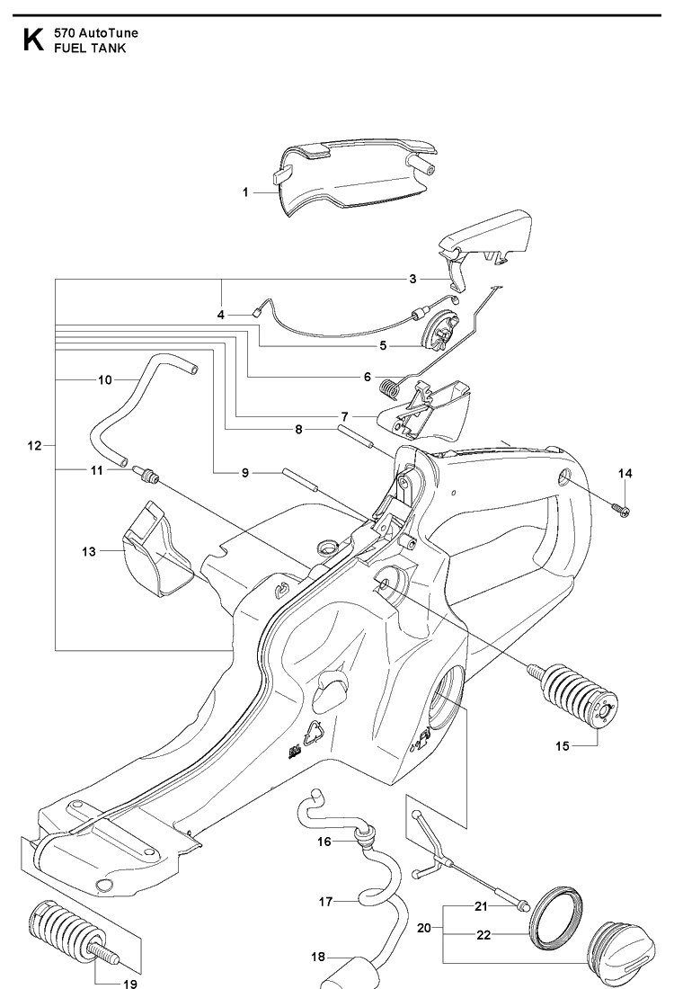 Fuel Tank Diagram and Parts List for 570 2013-03 Husqvarna Chainsaw