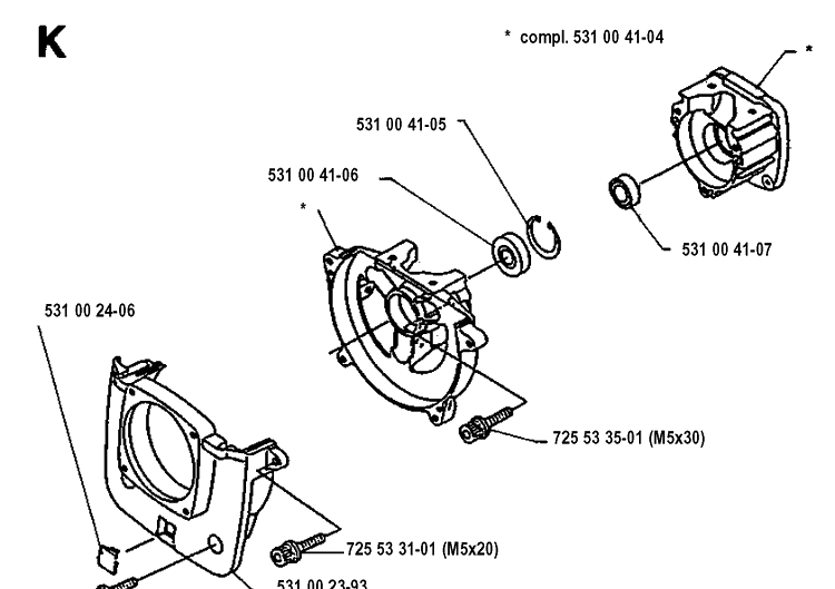 Crankcase Diagram and Parts List for 120R  Husqvarna Brush Cutter