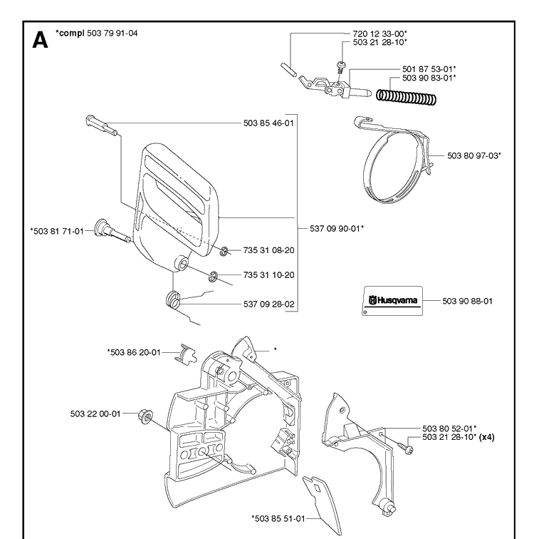 Chain Brake And Clutch Cover Diagram and Parts List for 336 20063600001-Current Husqvarna Chainsaw