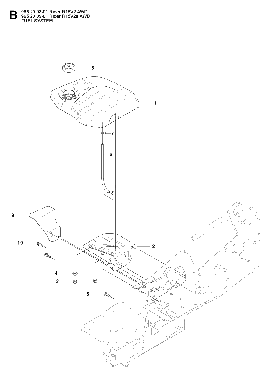 Fuel System Diagram and Parts List for R15-V2AWD 2008-01 Husqvarna Lawn Tractor