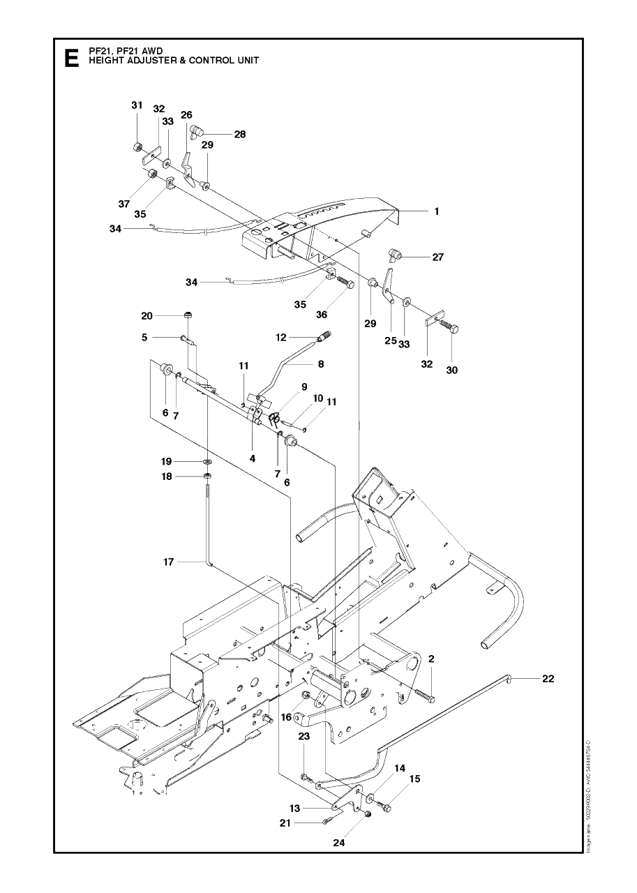 Height Adjustment Diagram and Parts List for PF21AWD (965192501)(2011-03) Husqvarna Lawn Tractor