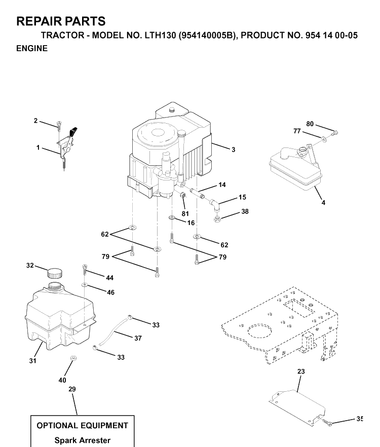Engine Diagram and Parts List for LTH130 (954140005B)(1997-01) Husqvarna Lawn Tractor