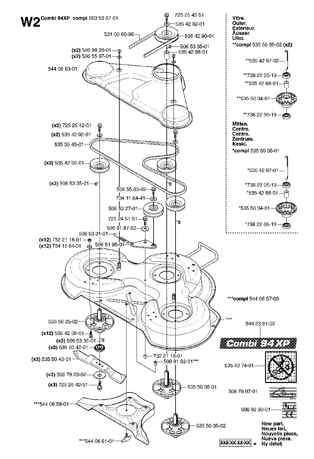 94cm Cutting Deck Diagram and Parts List for RIDERPRO18AWD (965095001)(2007-03) Husqvarna Lawn Tractor