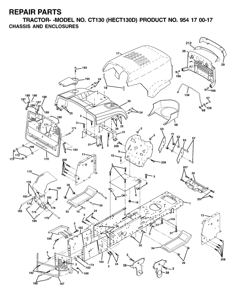 Chassis And Enclosures Diagram and Parts List for CT130 (954170017-D)(2001-01) Husqvarna Lawn Tractor