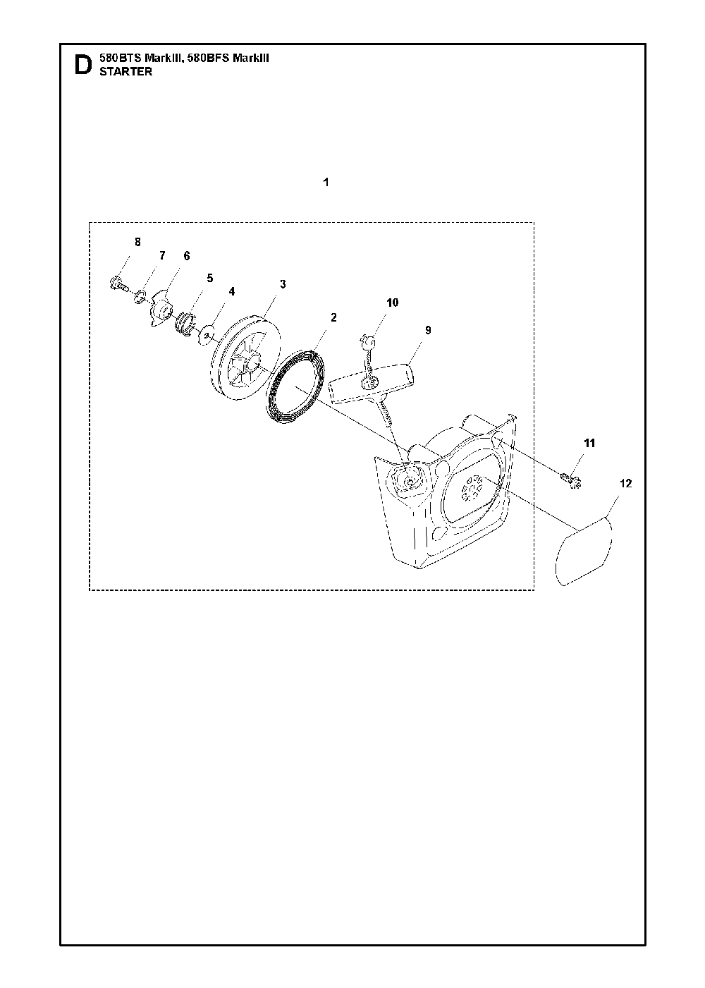 Starter Diagram and Parts List for 580BFSMARKIII 580BTS Mark III Husqvarna Leaf Blower / Vacuum