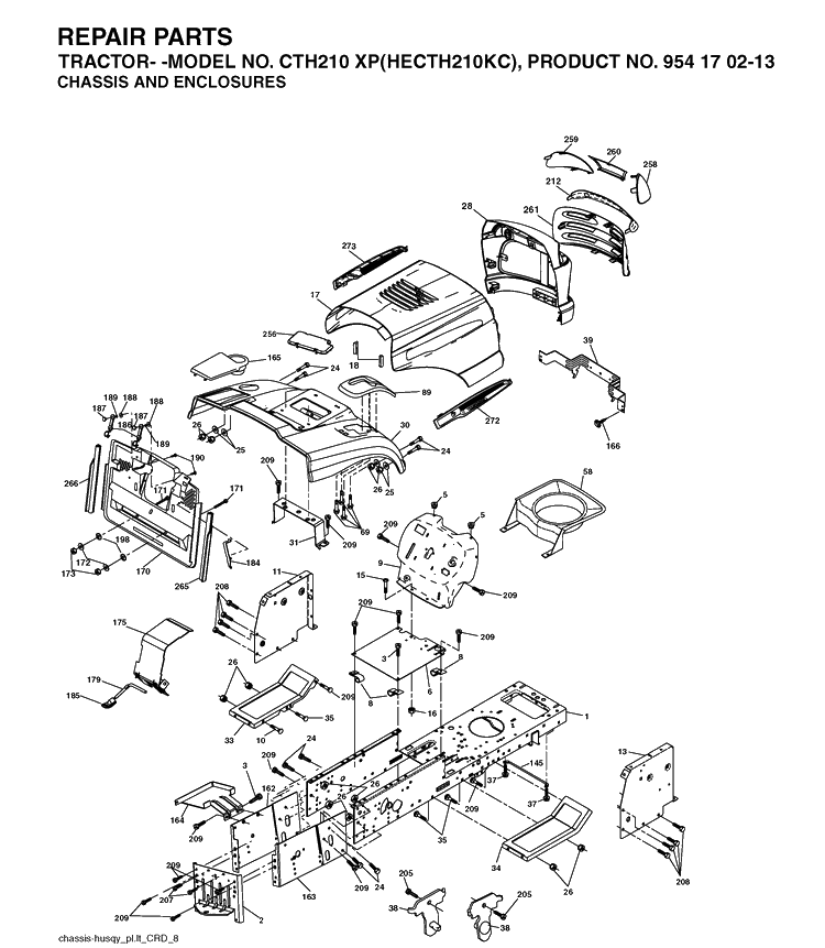 Chassis And Enclosures Diagram and Parts List for CTH210XP (HECTH210KC)(2004-06) Husqvarna Lawn Tractor