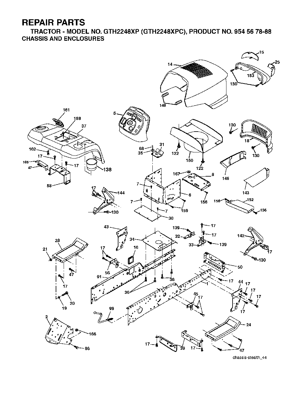 Chassis And Enclosures Diagram and Parts List for GTH2248XP (GTH2248 XPC, 954567888)(2003-07) Husqvarna Lawn Tractor