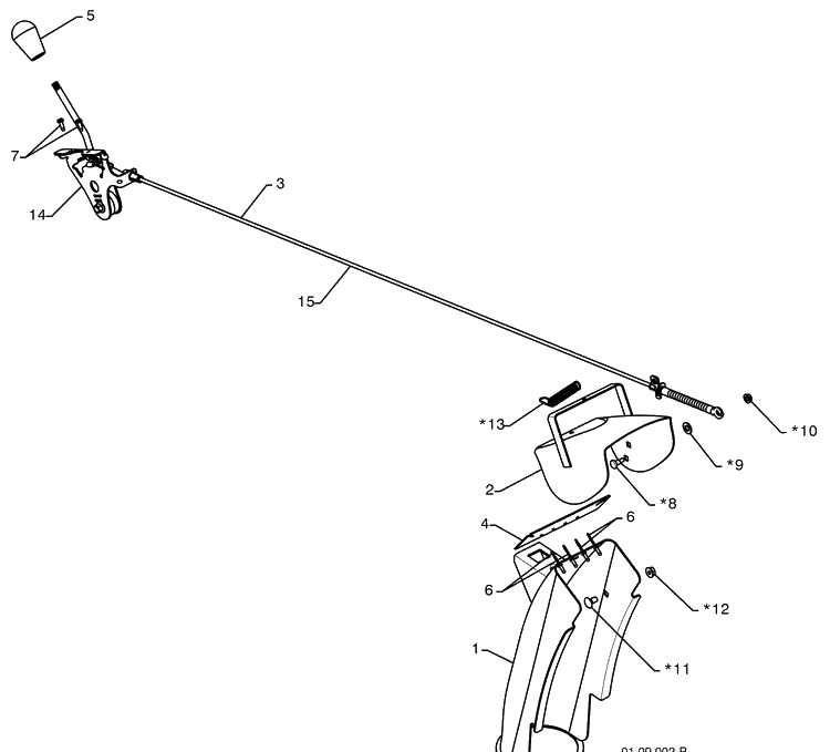 Deflector Control / Discahrge Chute Diagram and Parts List for 1130SB (96193004300)(2008-11) Husqvarna Snow Blower