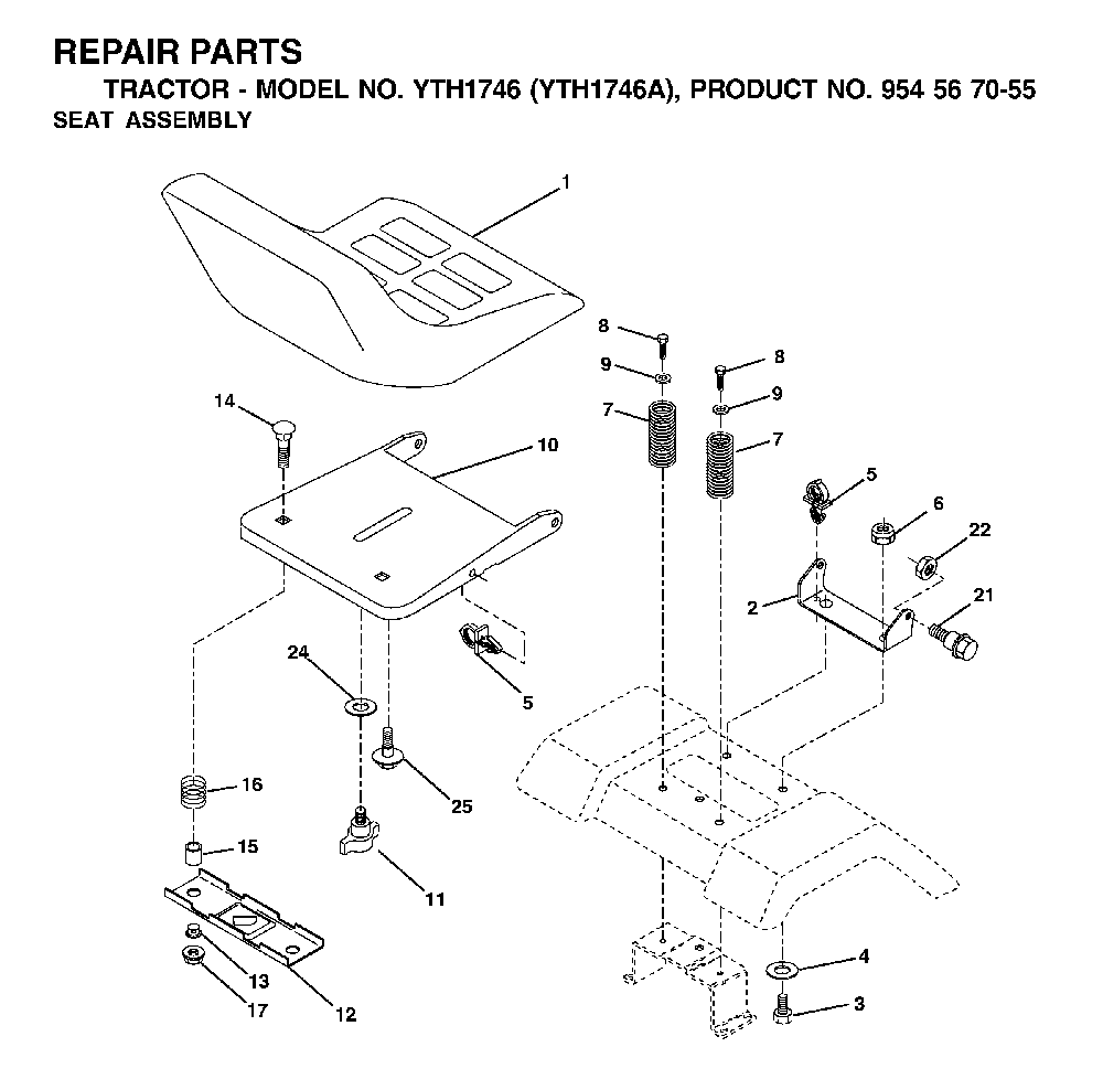 Seat Diagram and Parts List for YTH1746A (954567055)(2000-11) Husqvarna Lawn Tractor