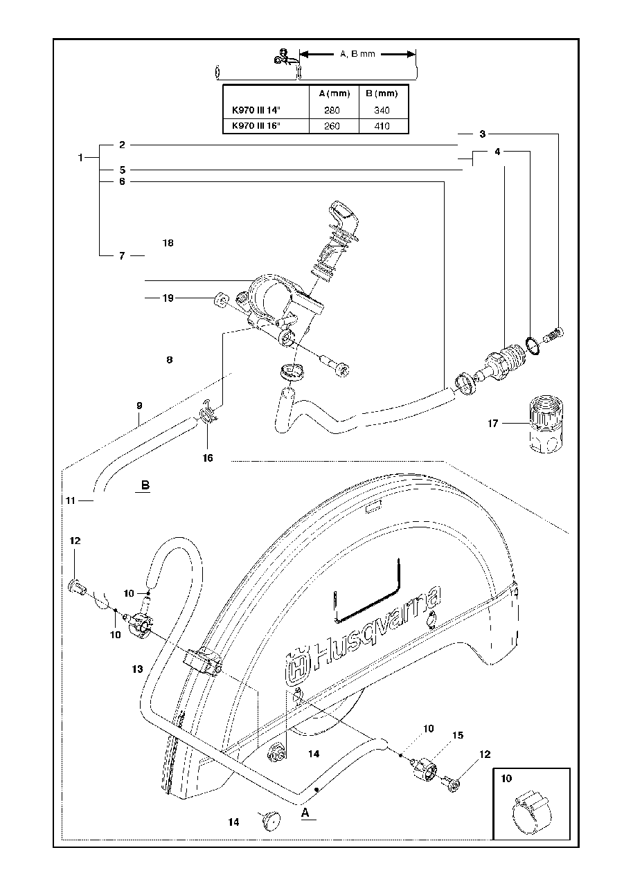Valves Diagram and Parts List for K970III 2016-07 Husqvarna Circular Saw
