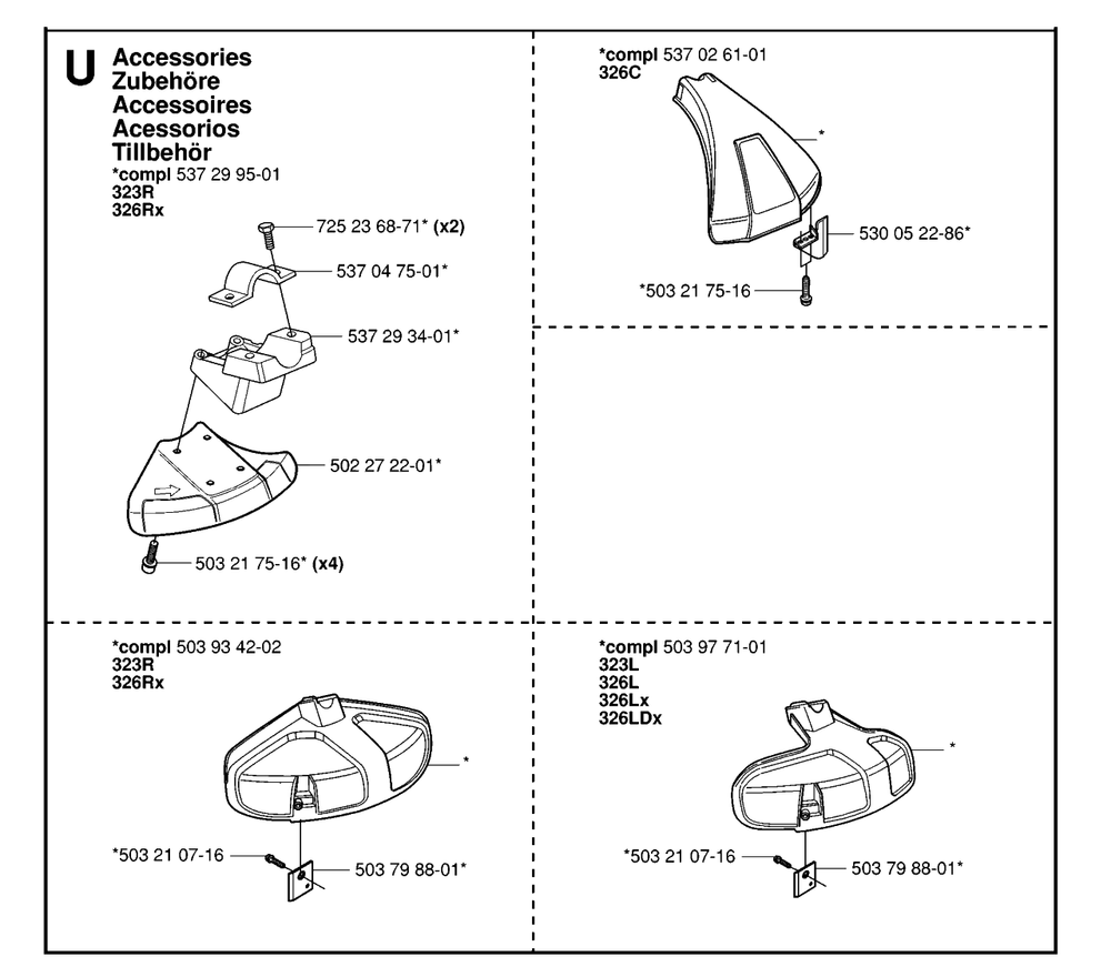 Accessories 2 Diagram and Parts List for 326L 20061400001 & Above Husqvarna Trimmer