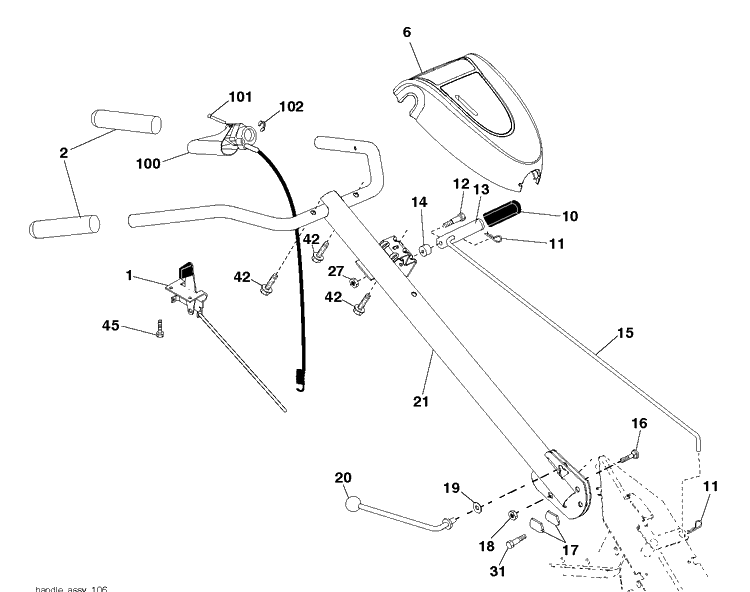 Handle Diagram and Parts List for DRT900E (96093002200)(2011-11) Husqvarna Cultivator