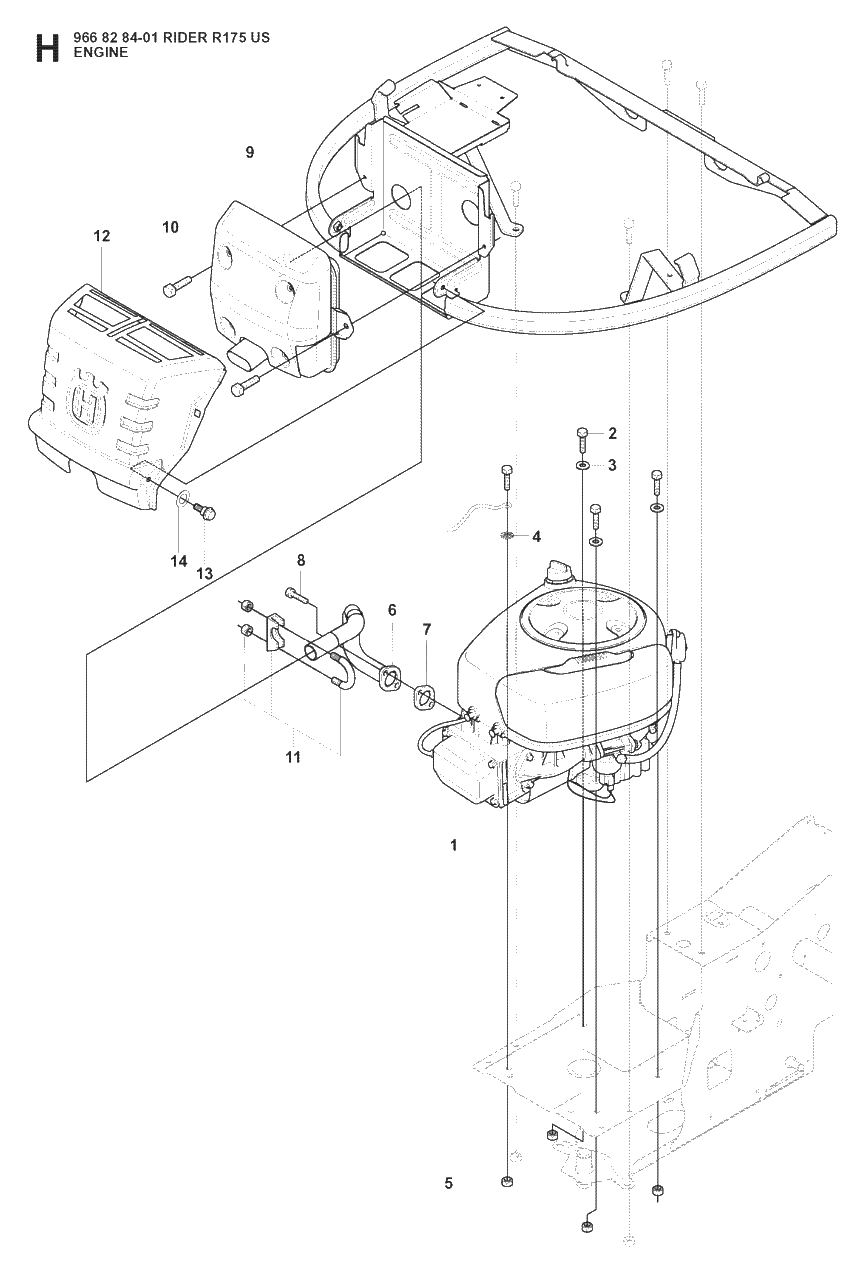 Engine Diagram and Parts List for R175 (966828401)(2008-05) Husqvarna Lawn Tractor