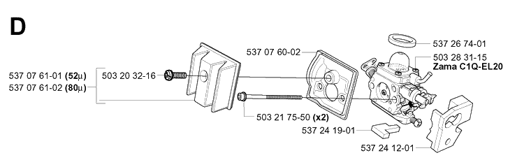 Carburetor Diagram and Parts List for 339XP 20034000001-20040100000 Husqvarna Chainsaw