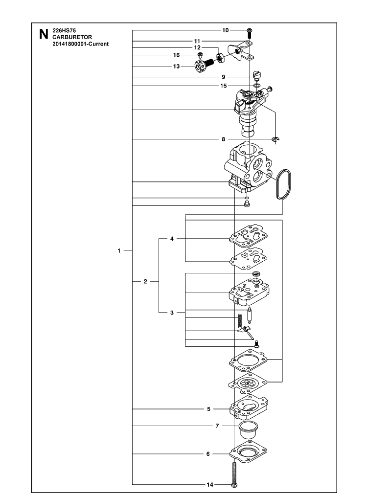 Carburetor Diagram and Parts List for 226HS75S  Husqvarna Hedge Trimmer