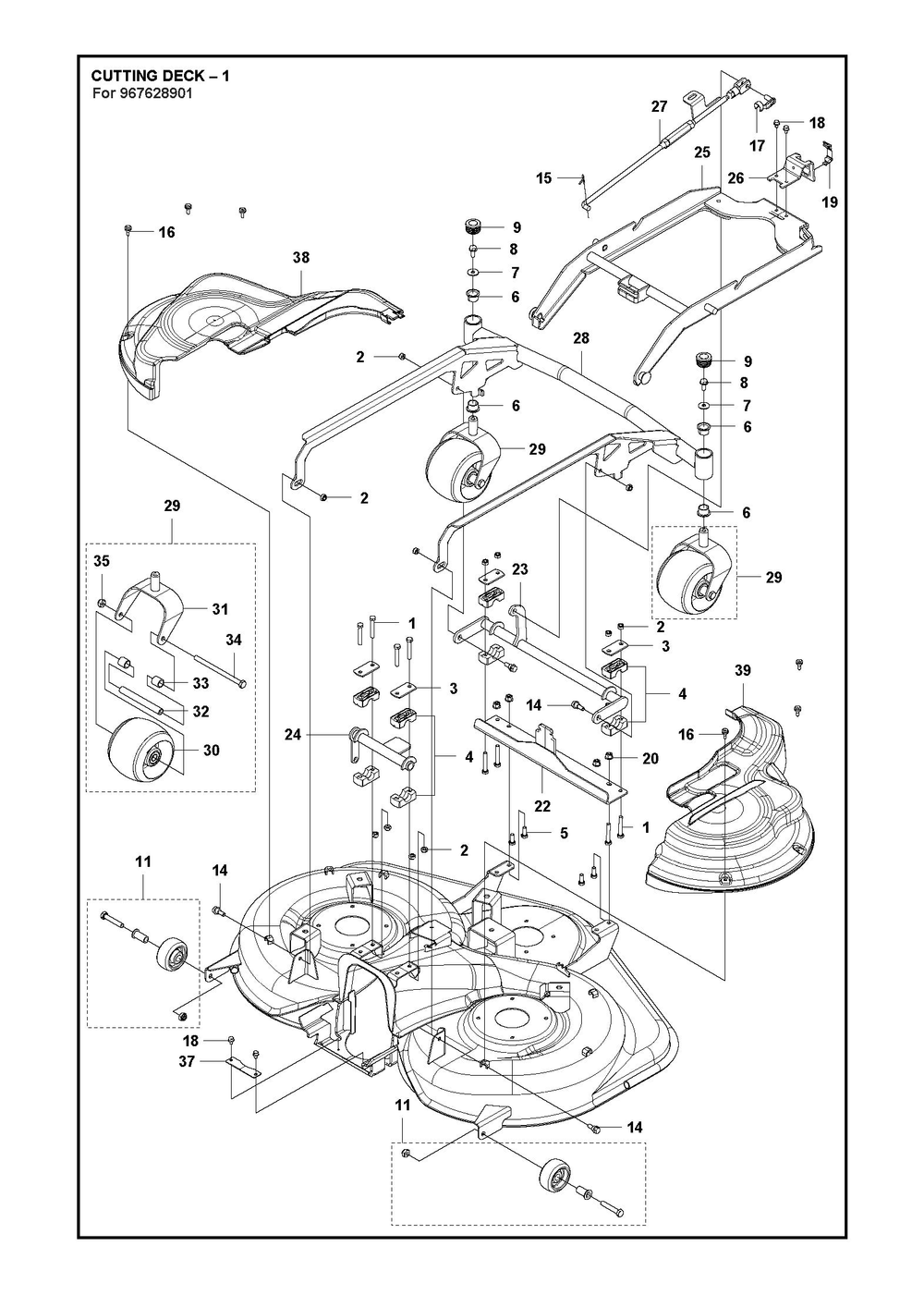 41/103cm Cutting Deck Diagram and Parts List for 103RC300  Husqvarna Lawn Tractor Accessories