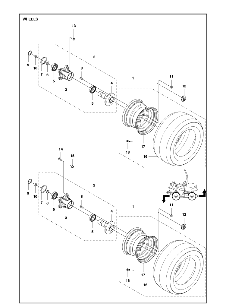 Wheels And Tires Diagram and Parts List for P520D (967848801)(2018) Husqvarna Lawn Mower