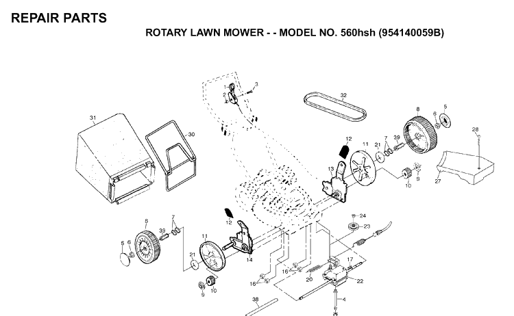 Repair Parts 2 Diagram and Parts List for 560HSH (954140059B)(1998-10) Husqvarna Lawn Mower