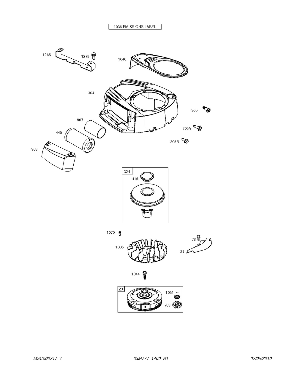 Housing Diagram and Parts List for 33M777-1400-B1  Husqvarna Engine