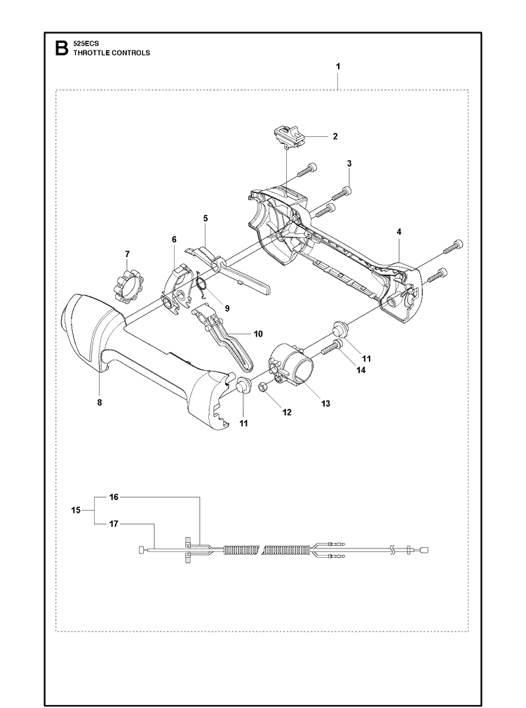 Throttle Controls 2 Diagram and Parts List for 525ECS  Husqvarna Edger