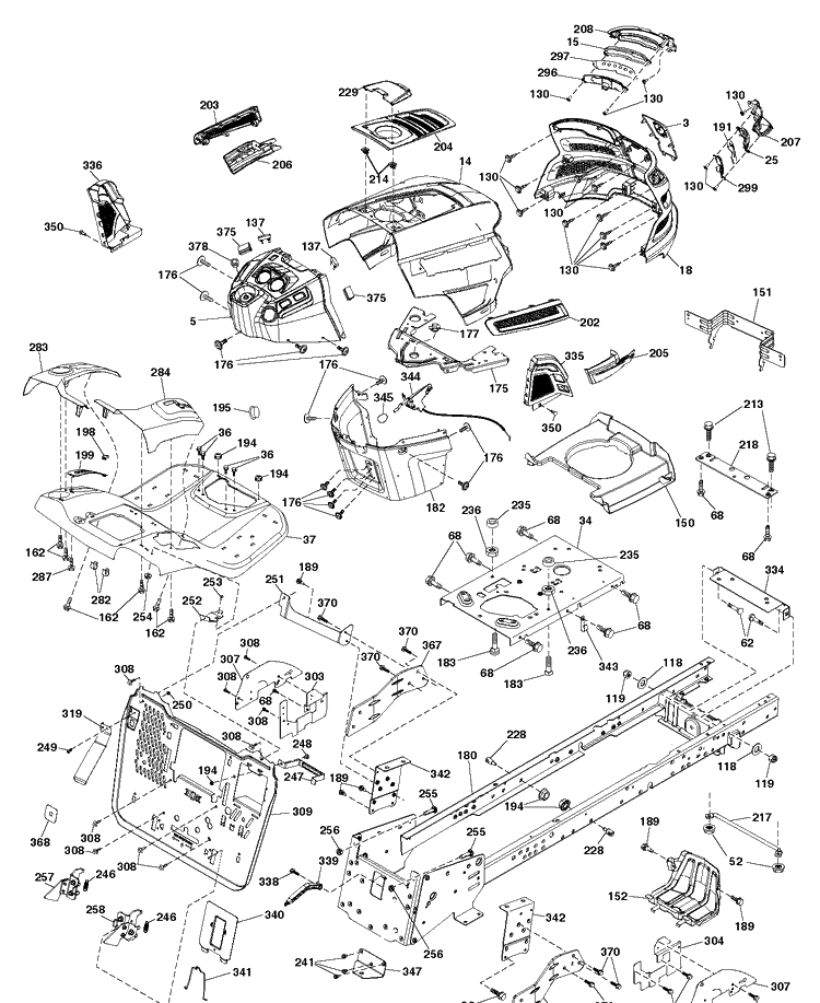 Chassis / Frame Diagram and Parts List for TC342T (96051018400)(2018-08) Husqvarna Lawn Tractor