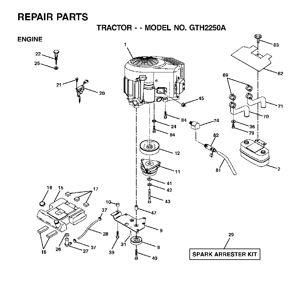 Engine Diagram and Parts List for GTH2250A (954567093)(2001-04) Husqvarna Lawn Tractor