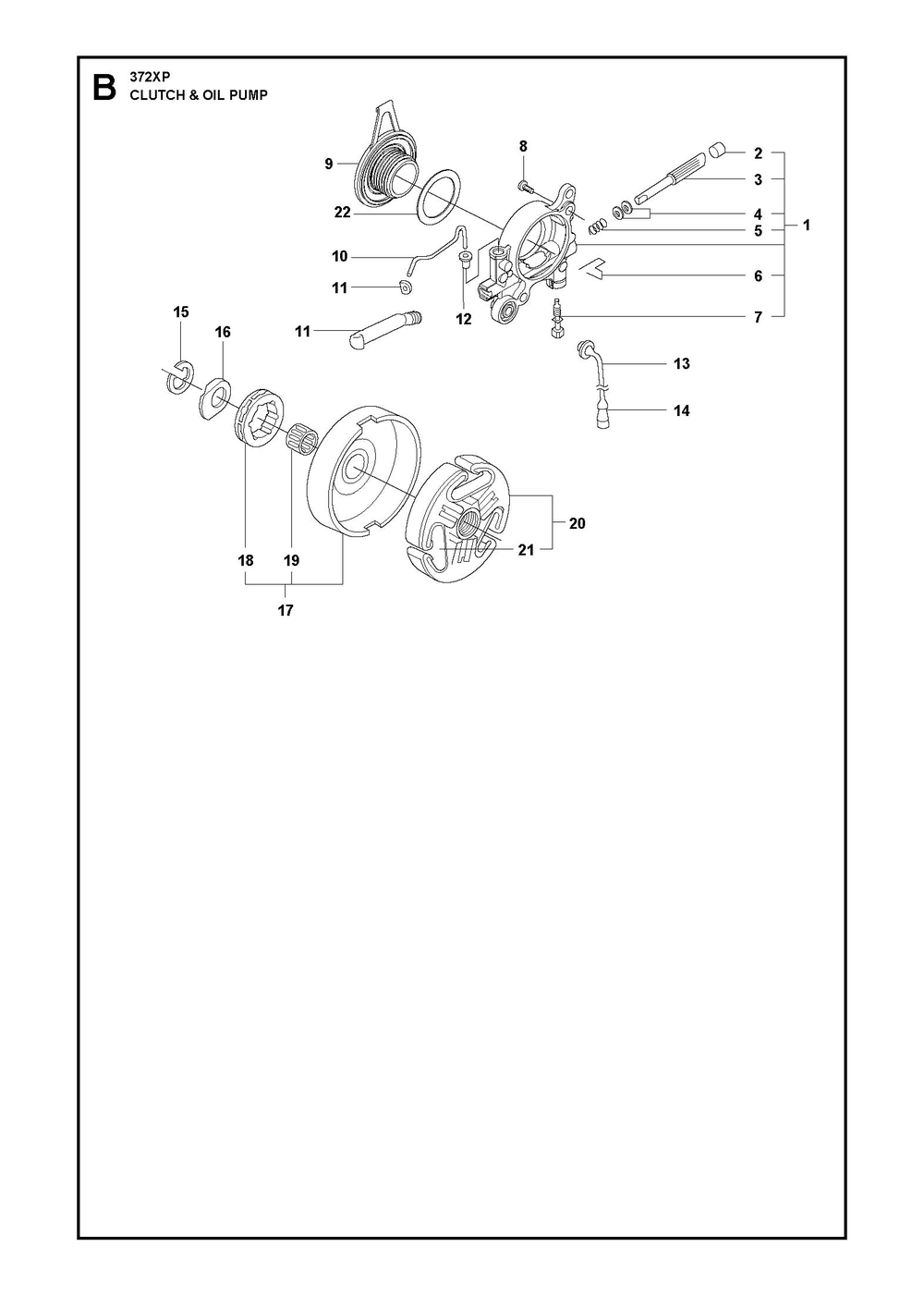 Clutch And Oil Pump Diagram and Parts List for 372XP-372XPG 372 XP W - 372 XP GW Husqvarna Chainsaw