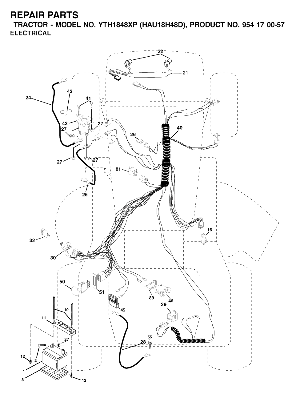 Electrical Diagram and Parts List for YTH1848XP (954170057-D)(2003-01) Husqvarna Lawn Tractor