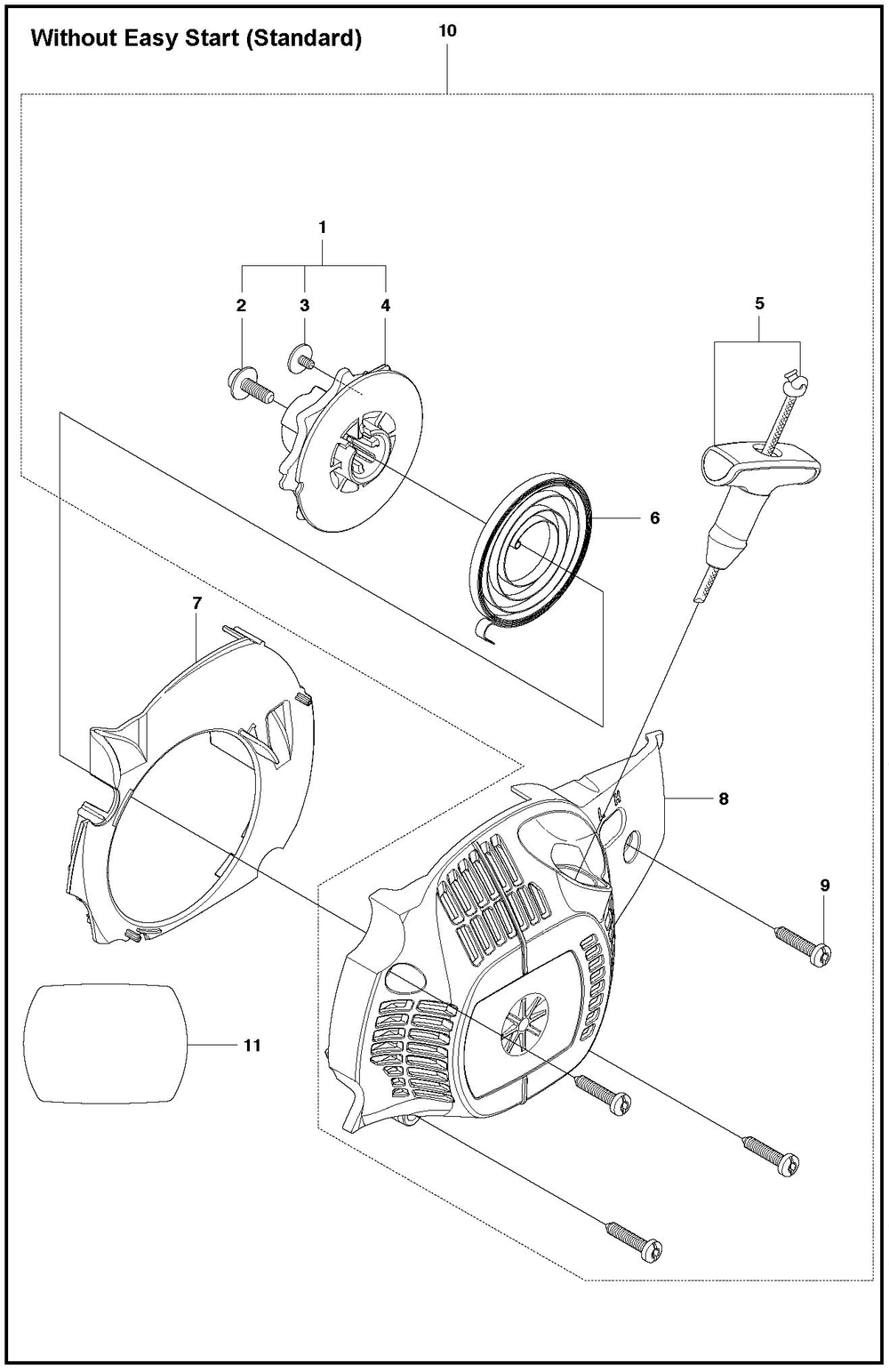 Starter Diagram and Parts List for 1202020  Husqvarna Chainsaw