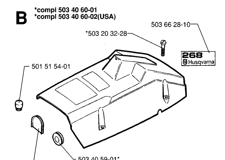Cover Diagram and Parts List for 268 19970100001-19994500000 Husqvarna Chainsaw