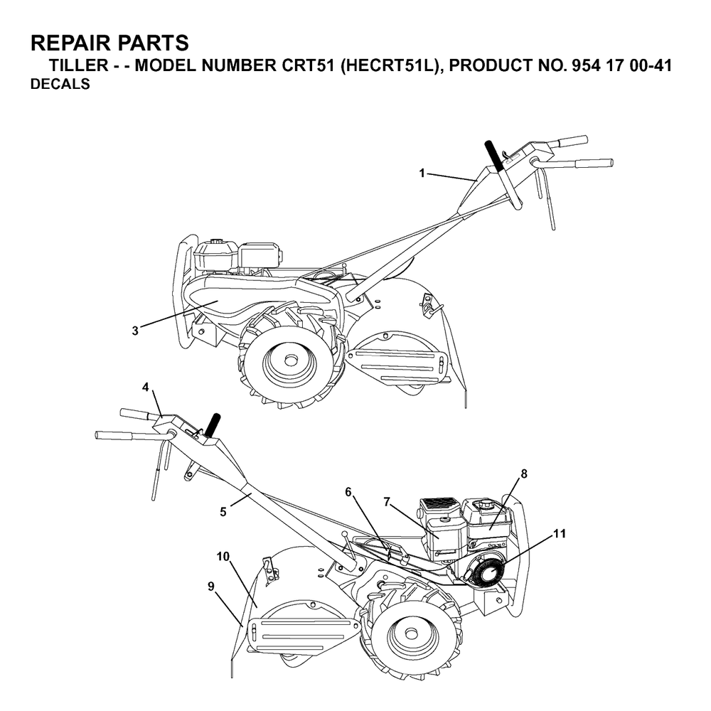 Decals Diagram and Parts List for CRT51 (954170041-L)(2003-01) Husqvarna Tiller