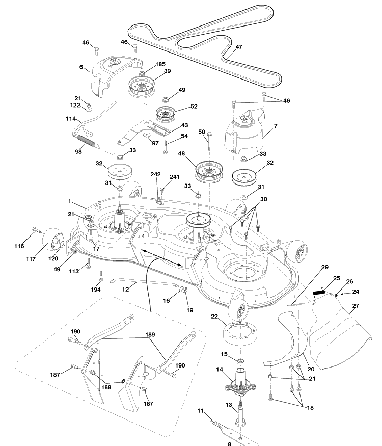 Mower Deck Diagram and Parts List for YTH2348 (960450022001)(2010-04) Husqvarna Lawn Mower