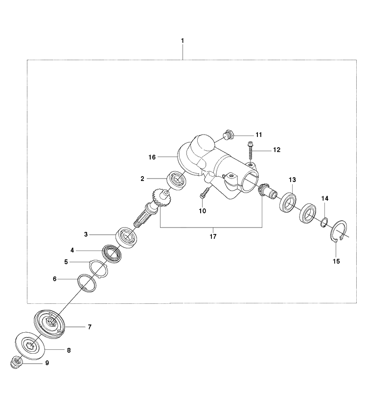 Bevel Gear Diagram and Parts List for 345RX 20103600001-20144899999 Husqvarna Brush Cutter