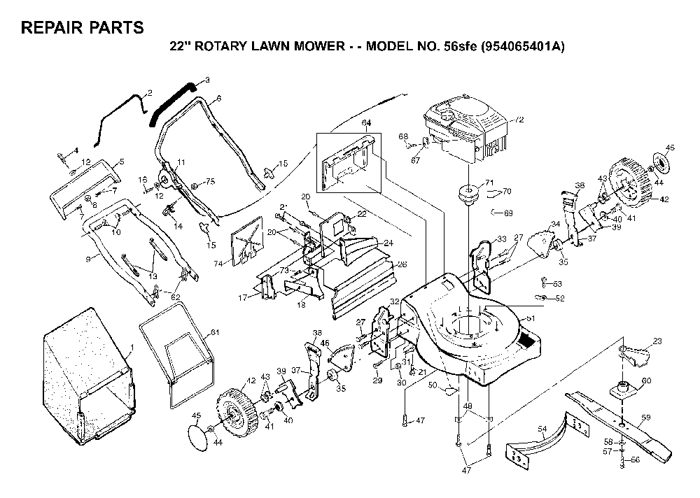 Repair Parts Diagram and Parts List for 56SF (954066101A)(1994-01) Husqvarna Lawn Mower