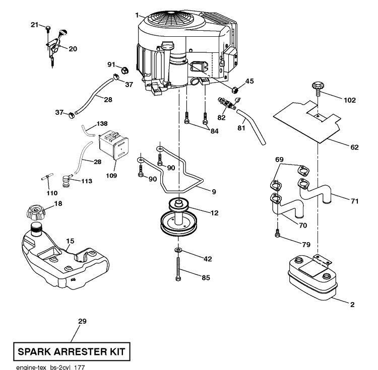 Engine Diagram and Parts List for YTH22V46 (96043027100)(2017-10) Husqvarna Lawn Tractor