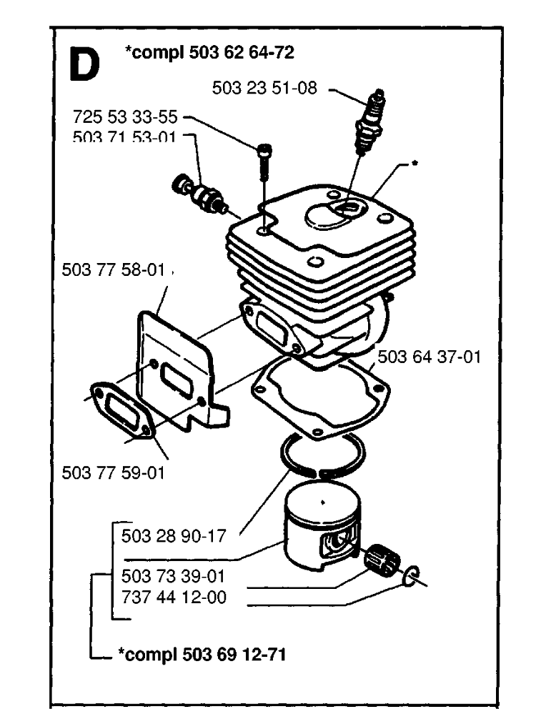 Cylinder Piston Diagram and Parts List for 371XP 19954900001-19960900000 Husqvarna Chainsaw