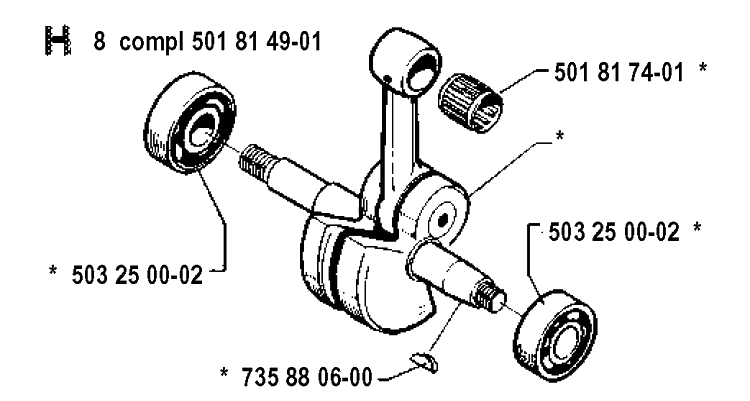 Crankshaft Diagram and Parts List for 281 19900100001-19911400000 Husqvarna Chainsaw
