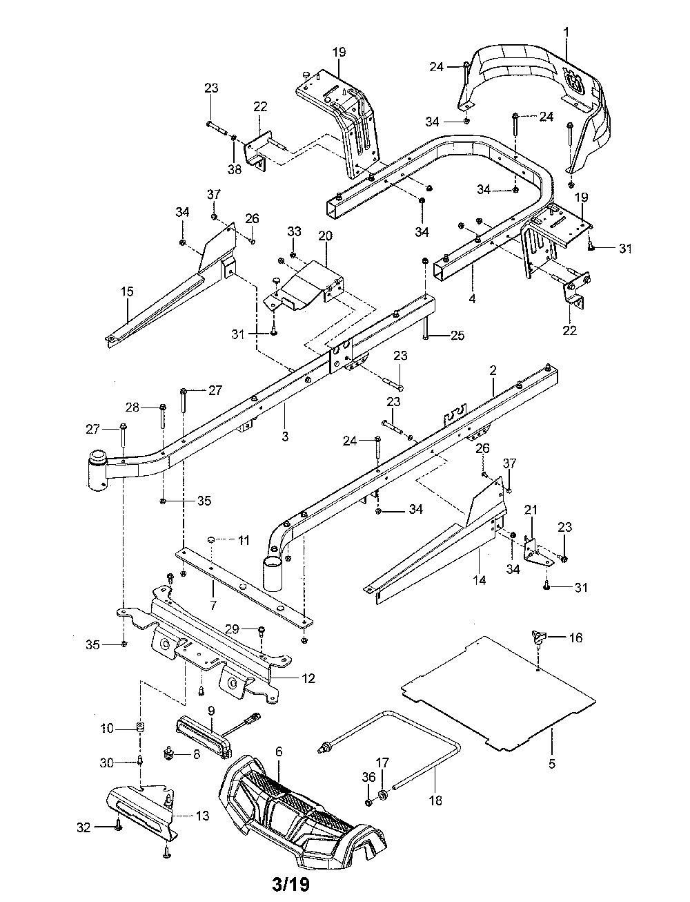 Frame Diagram and Parts List for 967844901-00  Husqvarna Lawn Mower