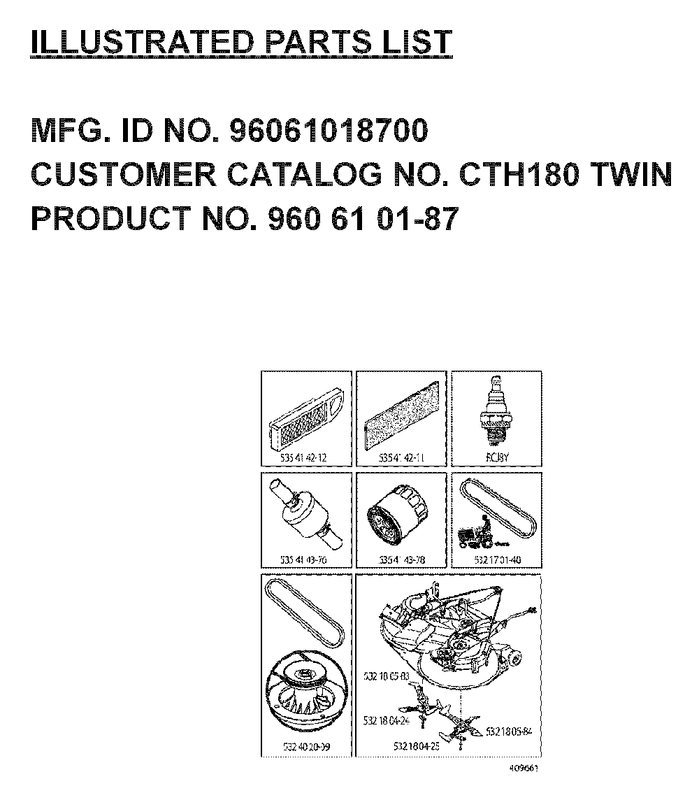Frequently Used Parts Diagram and Parts List for CTH180TWIN (96061018601)(2007-04) Husqvarna Lawn Tractor