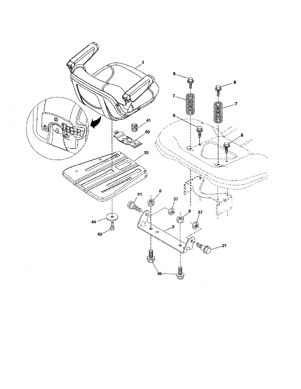 Seat Diagram and Parts List for GT54CS-502140  Husqvarna Lawn Tractor